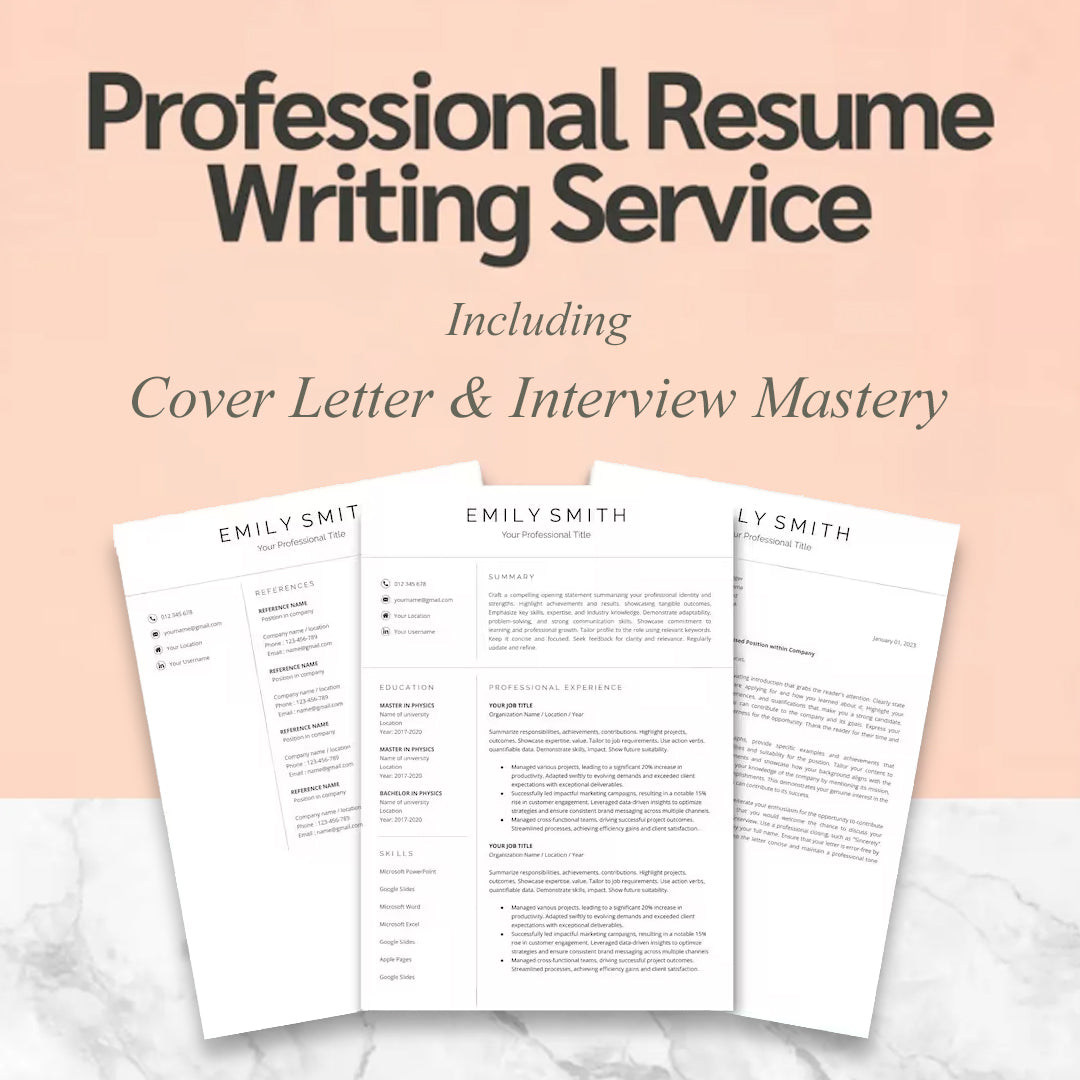 Professional Resume Writing Service + Interview Mastery Guide, ATS Optimized, Job-Winning Resume, Cover Letter Included, Key Interview Questions, STAR Method, 24-Hour Delivery