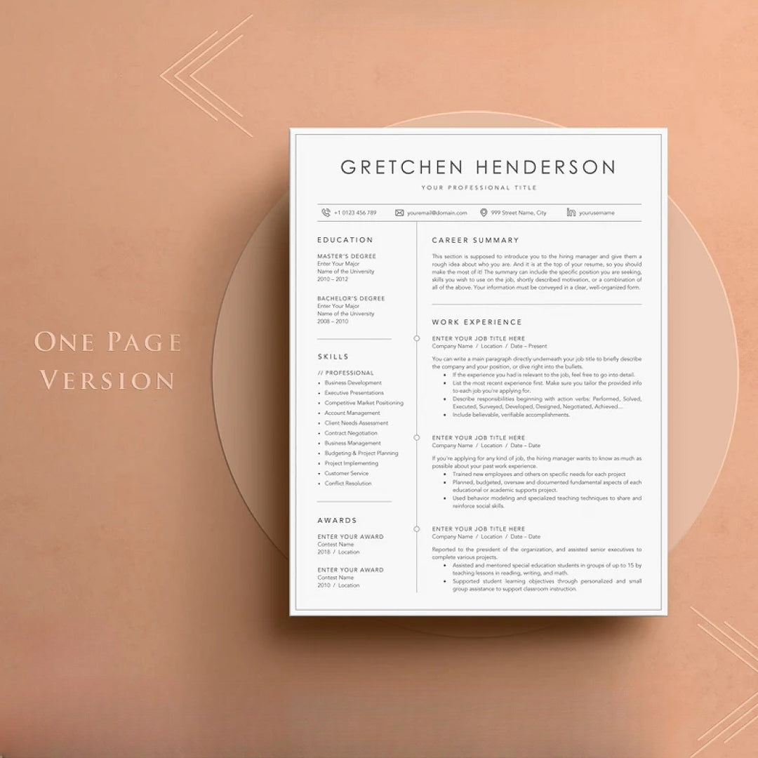 Professional Resume Template for MS Word, Mac Pages, Google Docs, Modern Resume/CV Template, Instant Download