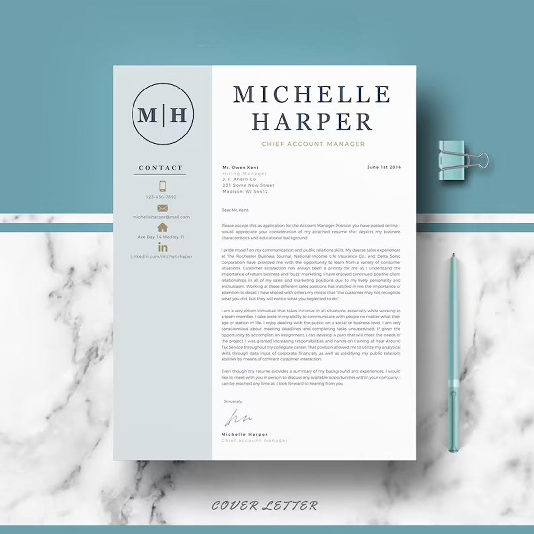 Professional Modern Resume Template and Cover Letter for Word and Pages, Resume Design, CV Template for Word, Professional CV, Instant Download Resume