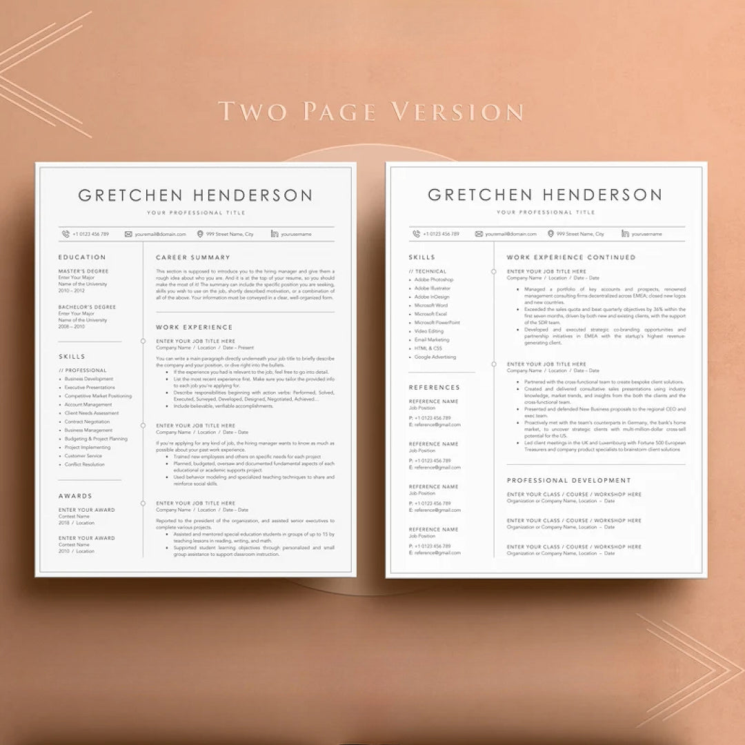 Professional Resume Template for MS Word, Mac Pages, Google Docs, Modern Resume/CV Template, Instant Download