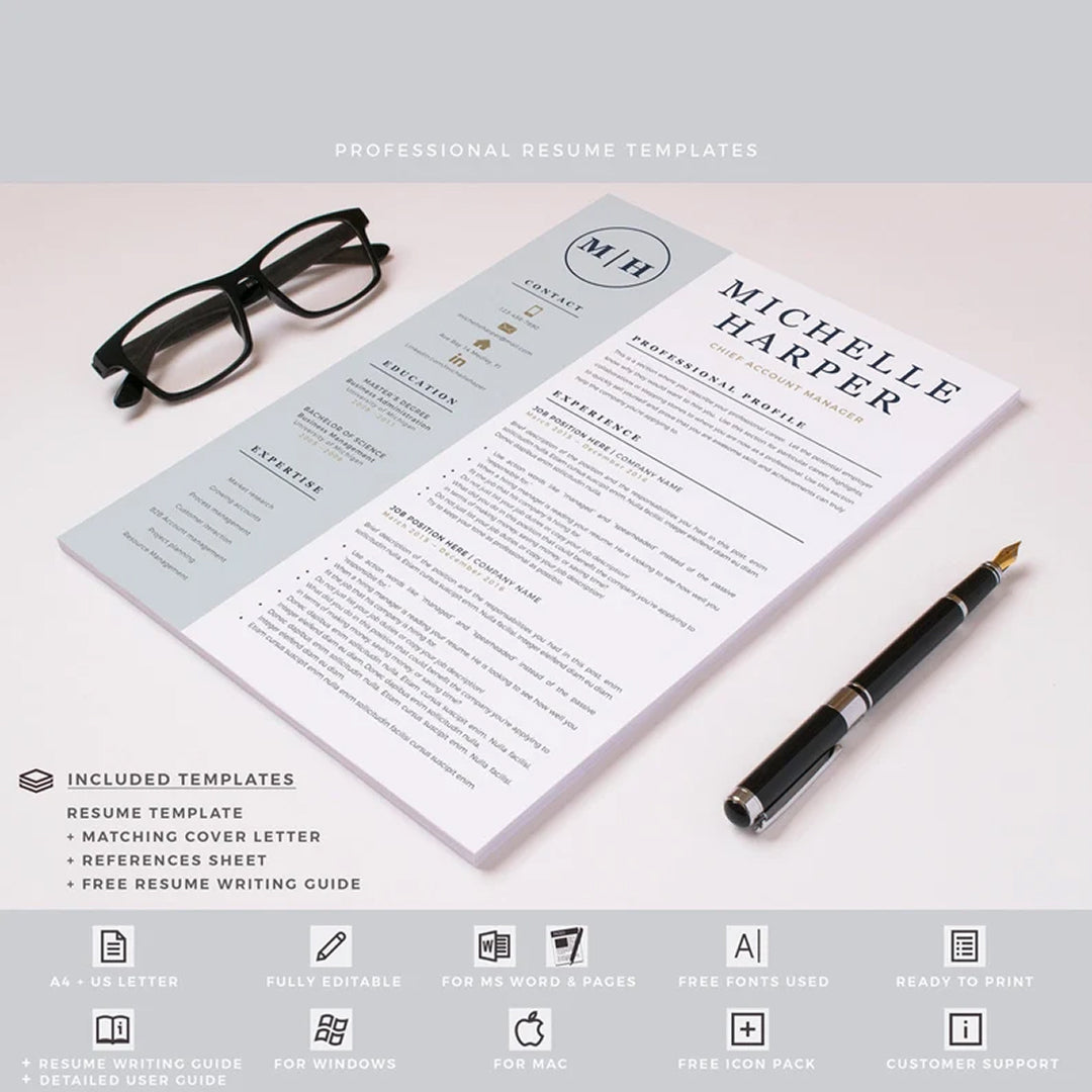 Professional Modern Resume Template and Cover Letter for Word and Pages, Resume Design, CV Template for Word, Professional CV, Instant Download Resume