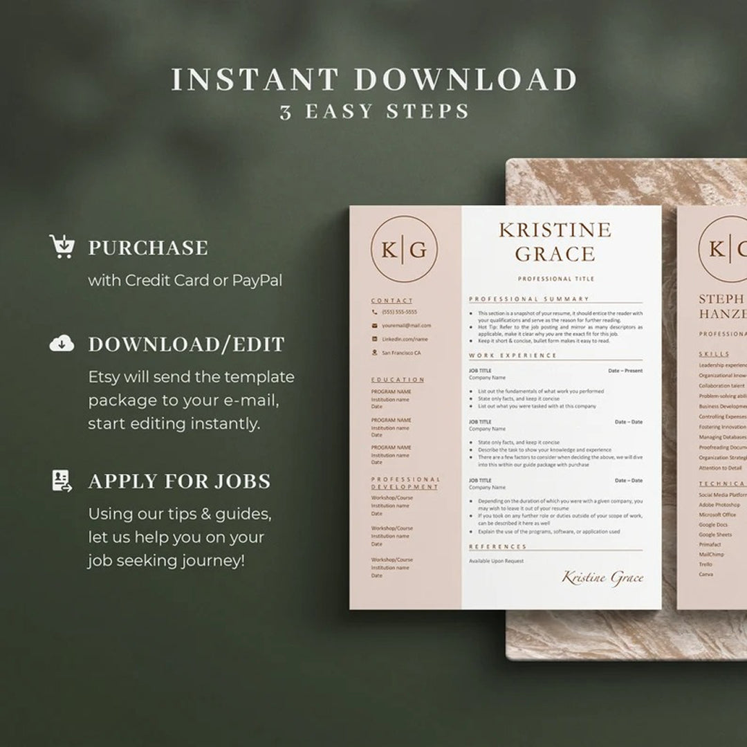 Professional Modern Resume Template and Cover Letter for Word, Google Docs, Instant Download