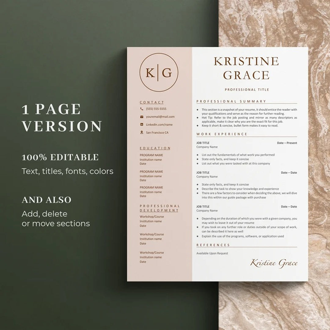 Professional Modern Resume Template and Cover Letter for Word, Google Docs, Instant Download