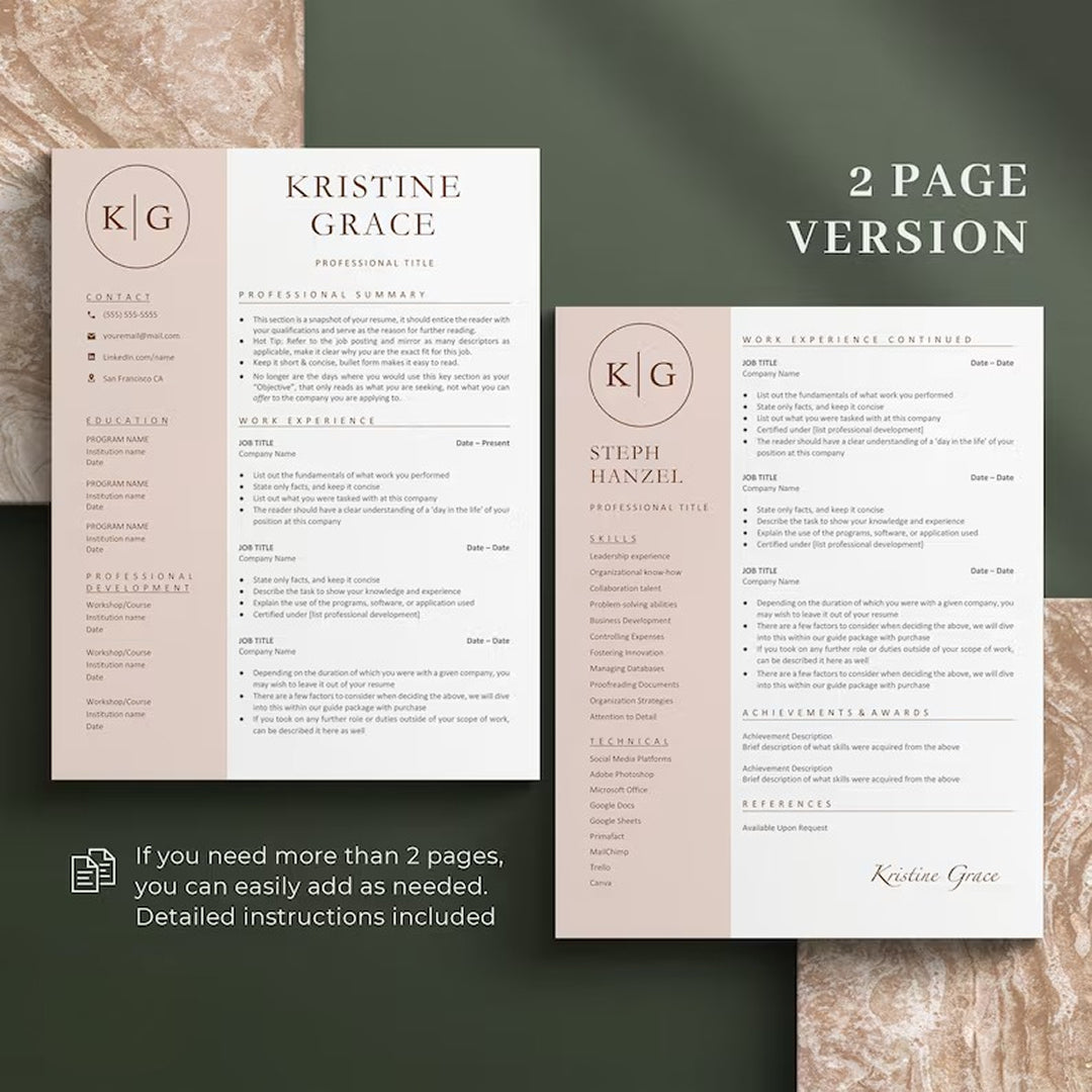 Professional Modern Resume Template and Cover Letter for Word, Google Docs, Instant Download